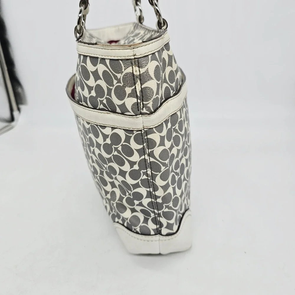 Coach Chelsea Heritage Stripe Tote Bag Purse Gray White Pink M1093-F15137